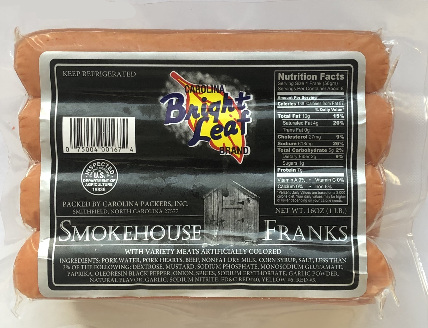 Bright Leaf 1 lb Smokehouse Franks