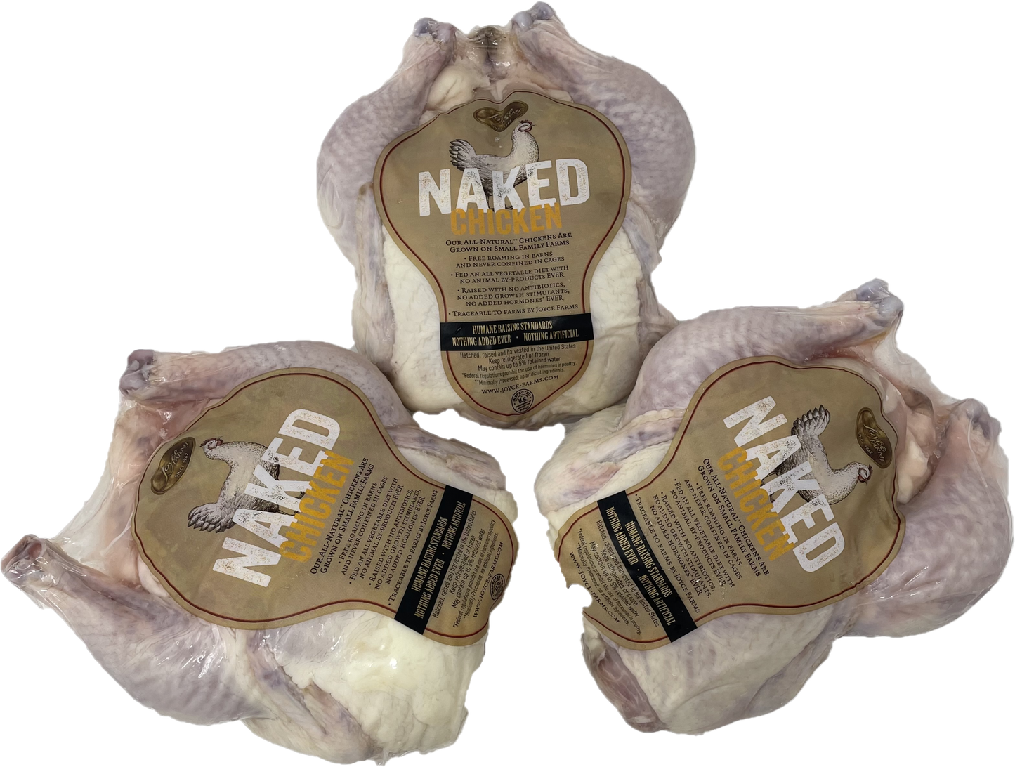 3 Whole Joyce Farms Naked Chickens